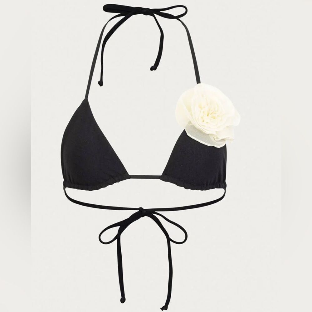 NWT Sporlike Black and Cream 3D Flower Floral Triangle Bikini Top Size Small
